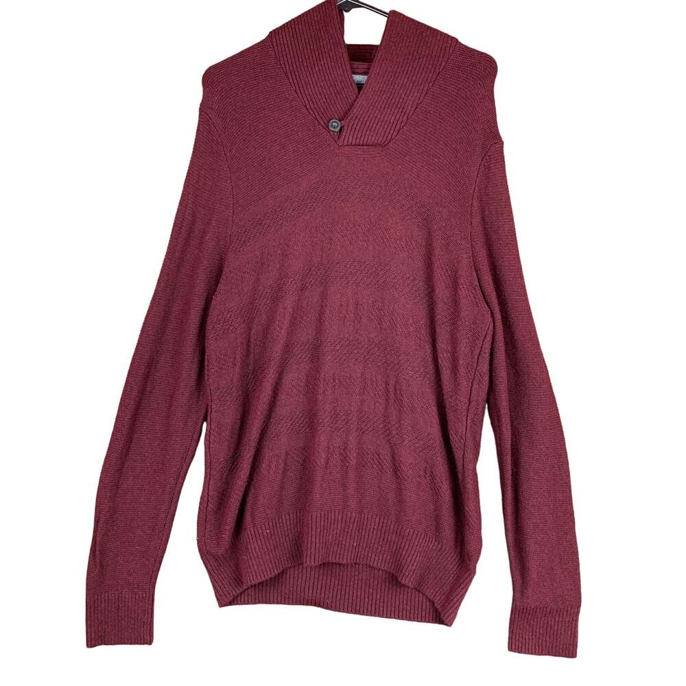 Banana Republic Mens Sweater Red Maroon Knitted Shawl Neck Wool Blend Large